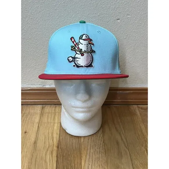 Baseballism Candy Cane Scented Frozen Snowman Blue Red Snapback Hat Cap - Picture 1 of 5